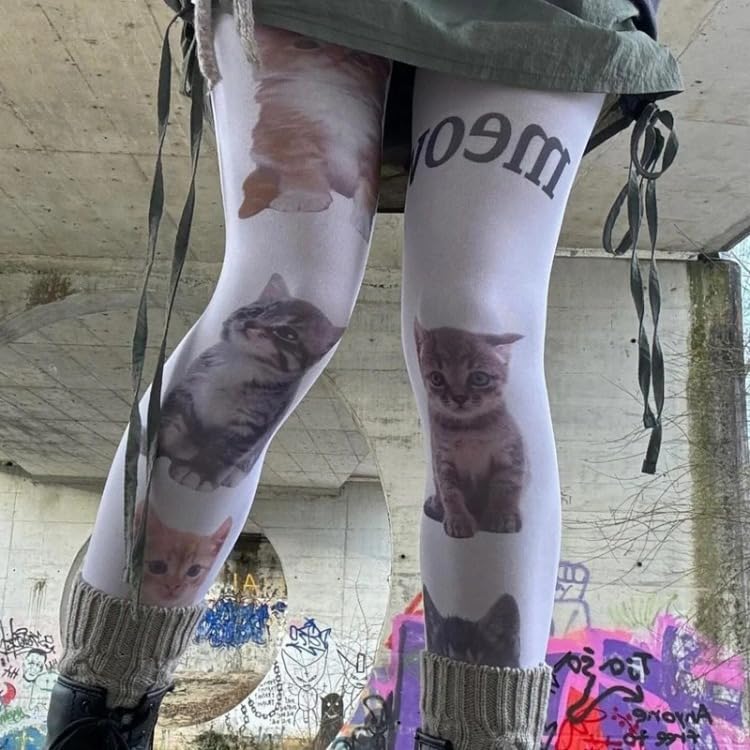 TYATVS Womens Whimsy Twee Funky Tights Emo Goth Patterned Stockings Whimsical Clothes Y2k Grunge Aesthetic - Image 2